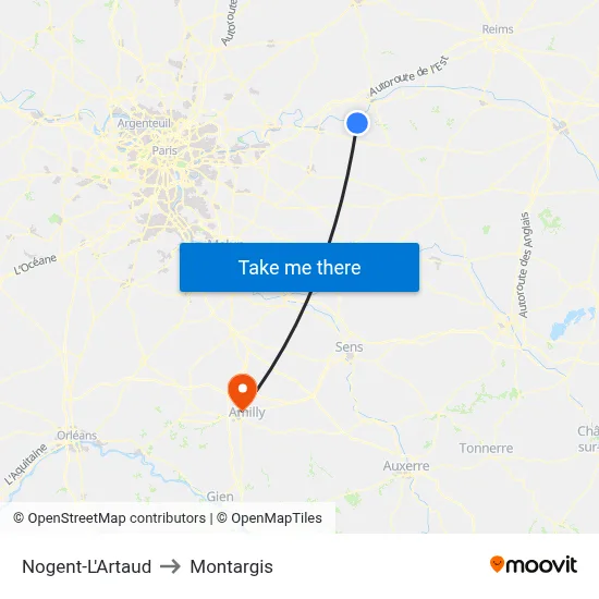 Nogent-L'Artaud to Montargis map