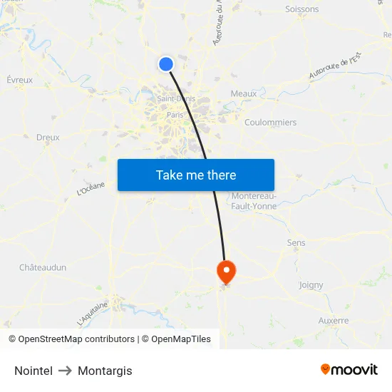 Nointel to Montargis map