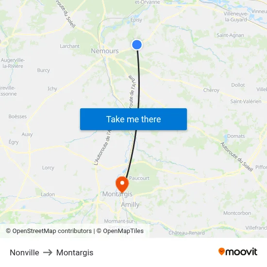 Nonville to Montargis map
