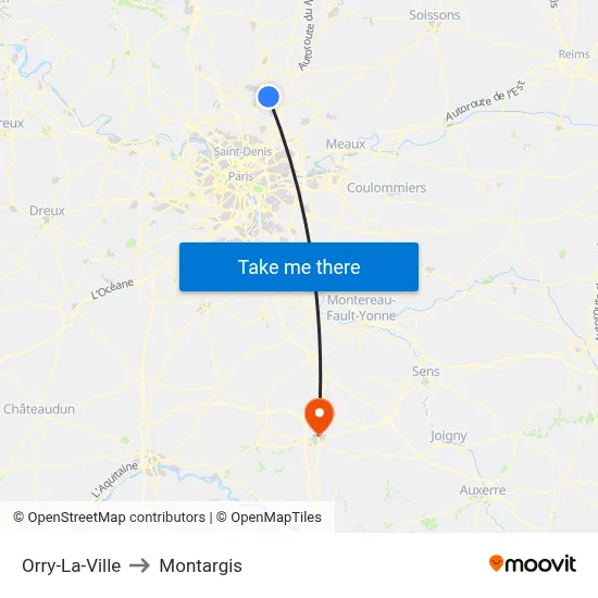 Orry-La-Ville to Montargis map