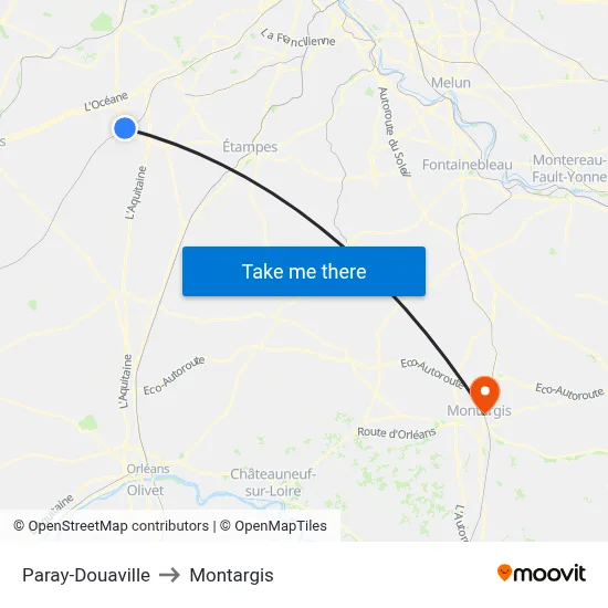 Paray-Douaville to Montargis map