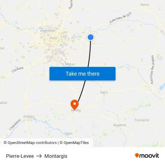 Pierre-Levee to Montargis map