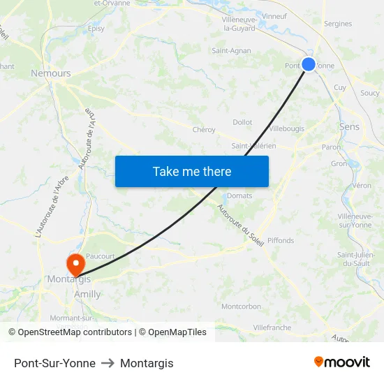 Pont-Sur-Yonne to Montargis map