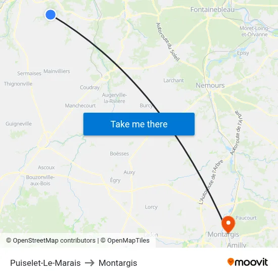 Puiselet-Le-Marais to Montargis map