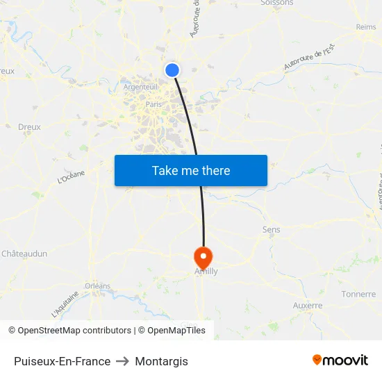 Puiseux-En-France to Montargis map