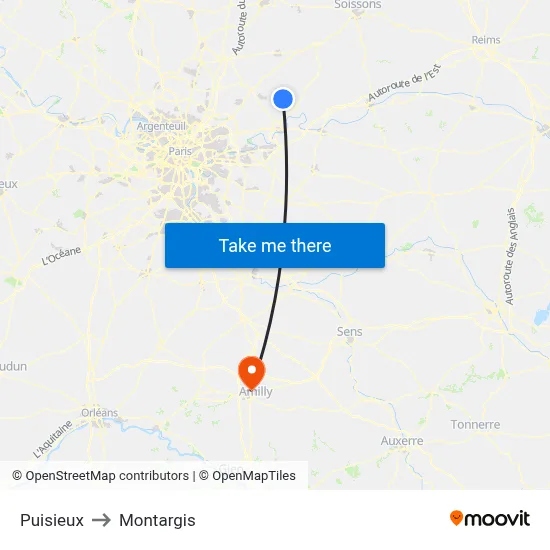 Puisieux to Montargis map