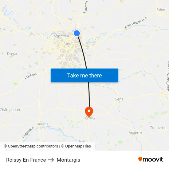 Roissy-En-France to Montargis map