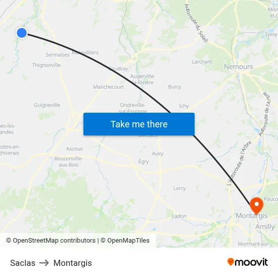 Saclas to Montargis map