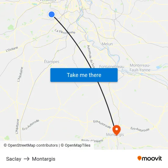 Saclay to Montargis map
