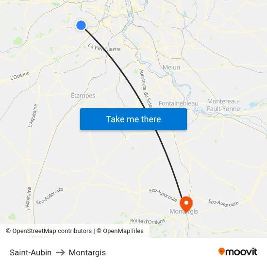 Saint-Aubin to Montargis map