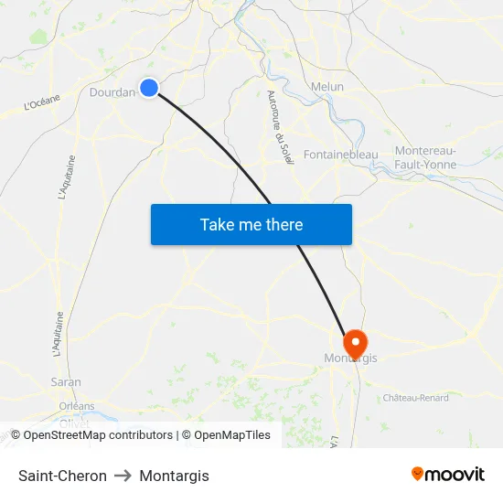 Saint-Cheron to Montargis map