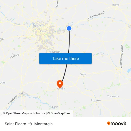 Saint-Fiacre to Montargis map