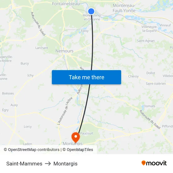 Saint-Mammes to Montargis map
