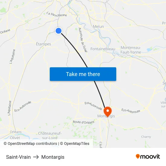 Saint-Vrain to Montargis map