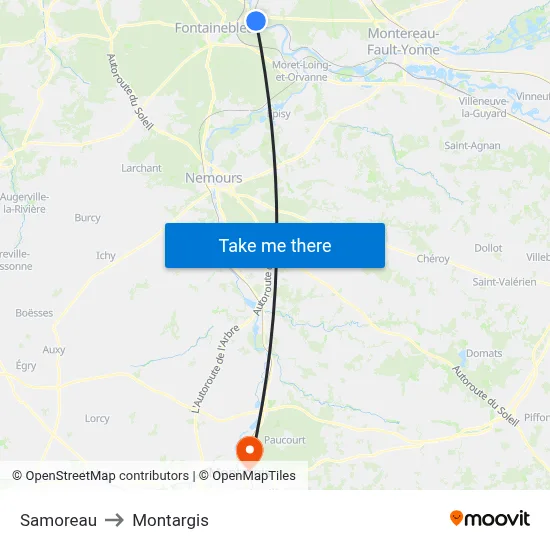 Samoreau to Montargis map