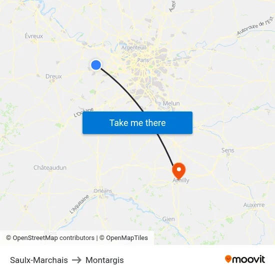 Saulx-Marchais to Montargis map