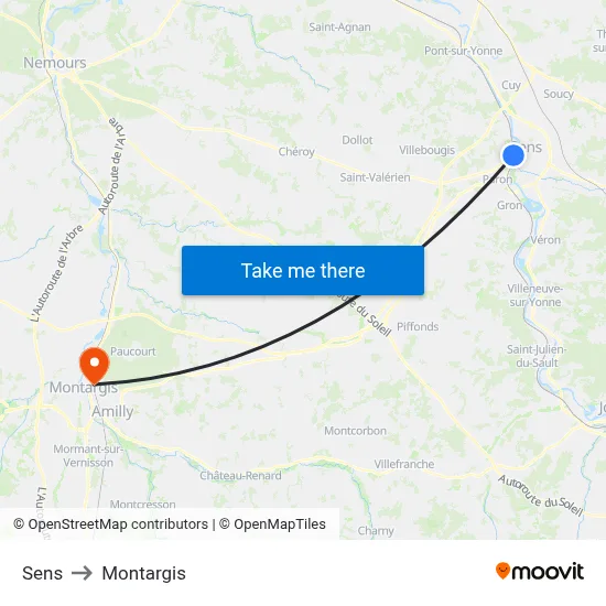 Sens to Montargis map