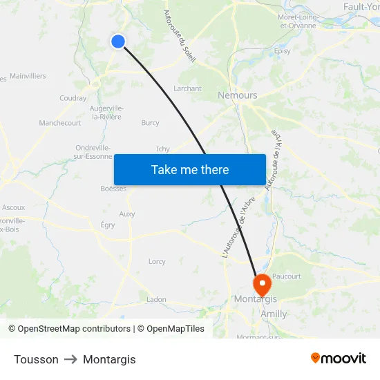 Tousson to Montargis map