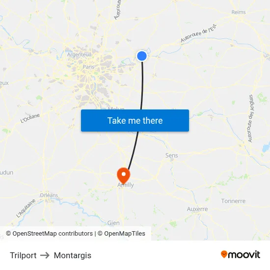 Trilport to Montargis map