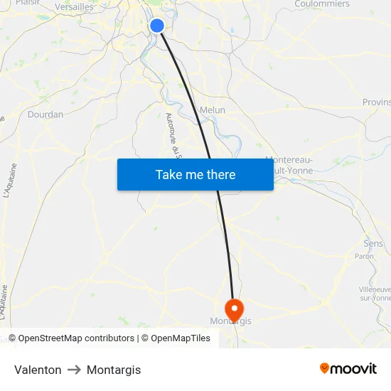 Valenton to Montargis map