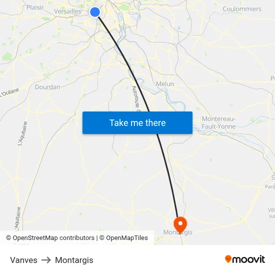 Vanves to Montargis map