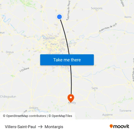 Villers-Saint-Paul to Montargis map