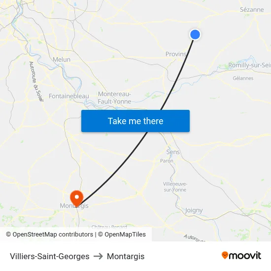 Villiers-Saint-Georges to Montargis map
