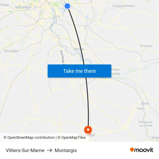 Villiers-Sur-Marne to Montargis map