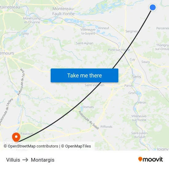 Villuis to Montargis map