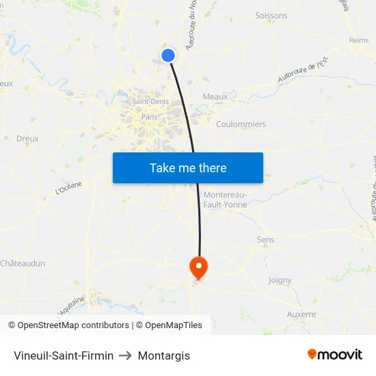 Vineuil-Saint-Firmin to Montargis map