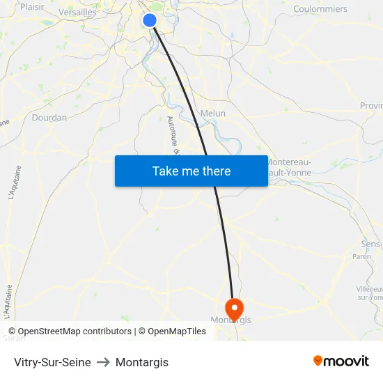 Vitry-Sur-Seine to Montargis map