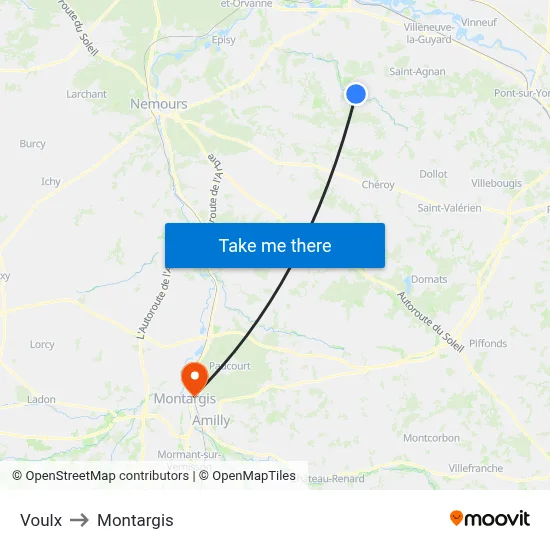 Voulx to Montargis map
