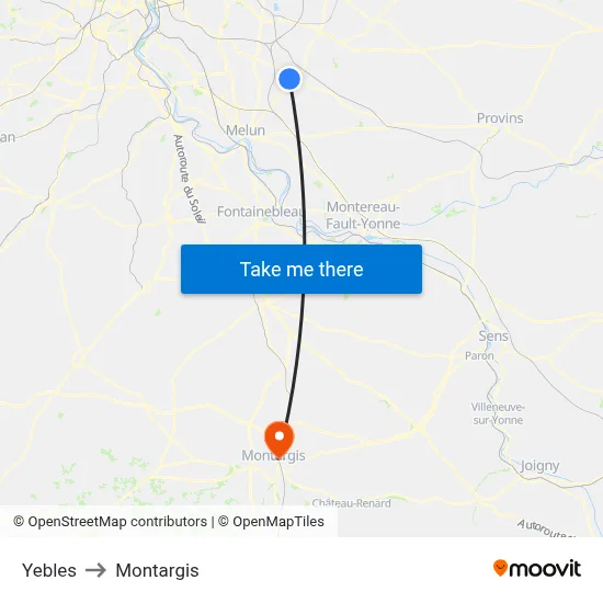 Yebles to Montargis map