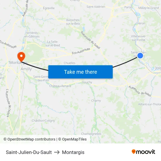 Saint-Julien-Du-Sault to Montargis map
