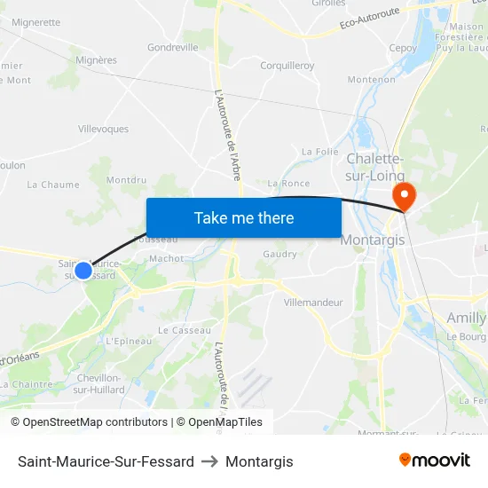 Saint-Maurice-Sur-Fessard to Montargis map