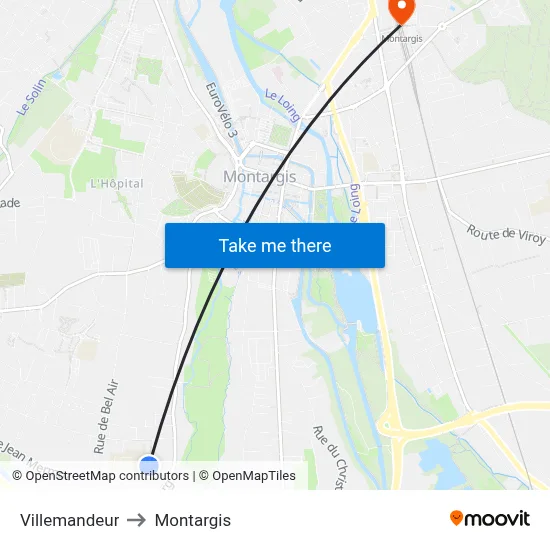 Villemandeur to Montargis map