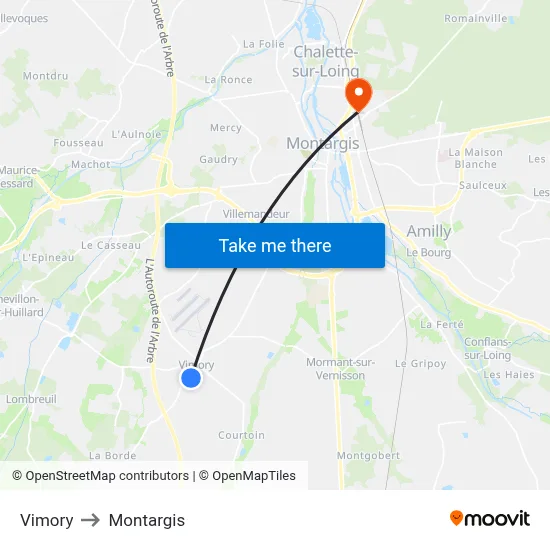 Vimory to Montargis map