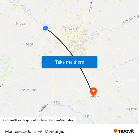Mantes-La-Jolie to Montargis map