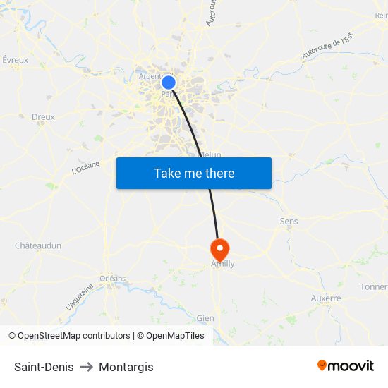 Saint-Denis to Montargis map