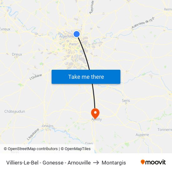 Villiers-Le-Bel - Gonesse - Arnouville to Montargis map