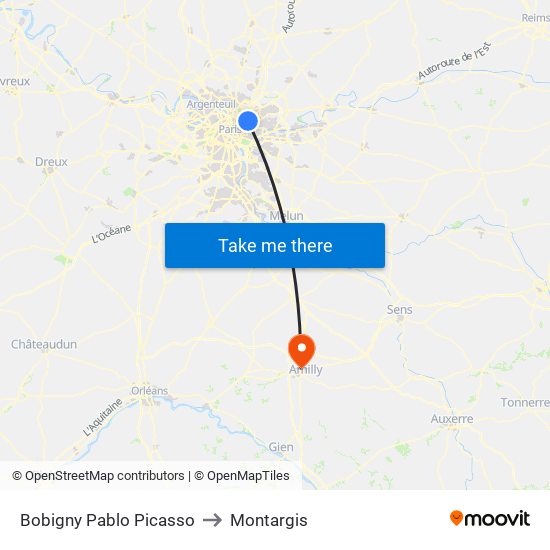 Bobigny Pablo Picasso to Montargis map