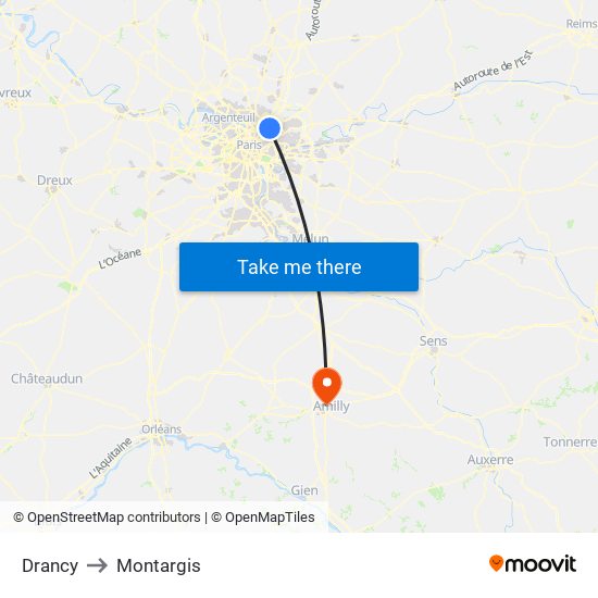 Drancy to Montargis map