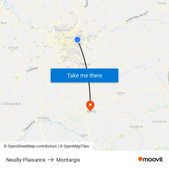 Neuilly-Plaisance to Montargis map