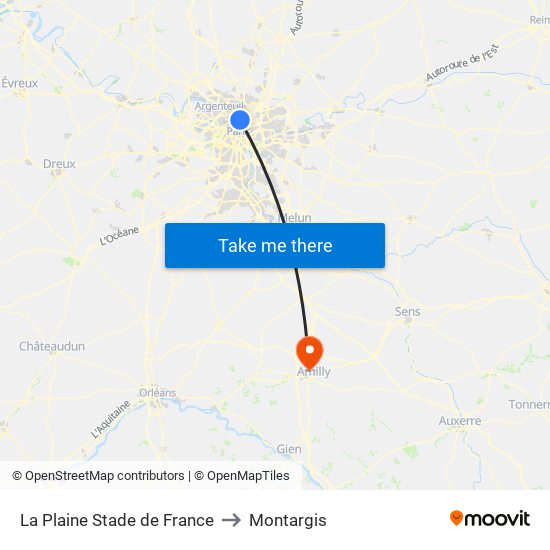 La Plaine Stade de France to Montargis map