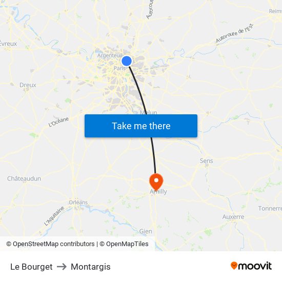 Le Bourget to Montargis map