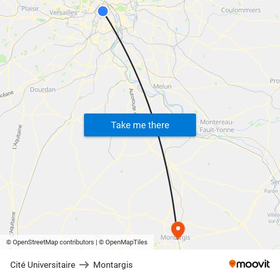 Cité Universitaire to Montargis map