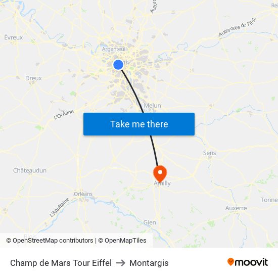Champ de Mars Tour Eiffel to Montargis map