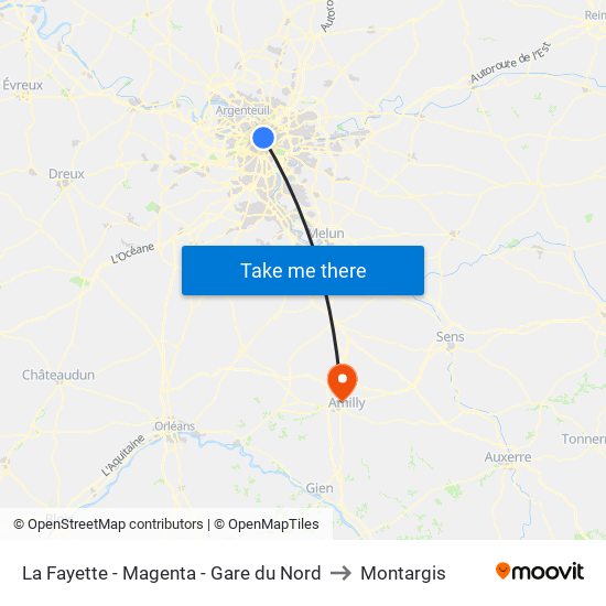 La Fayette - Magenta - Gare du Nord to Montargis map