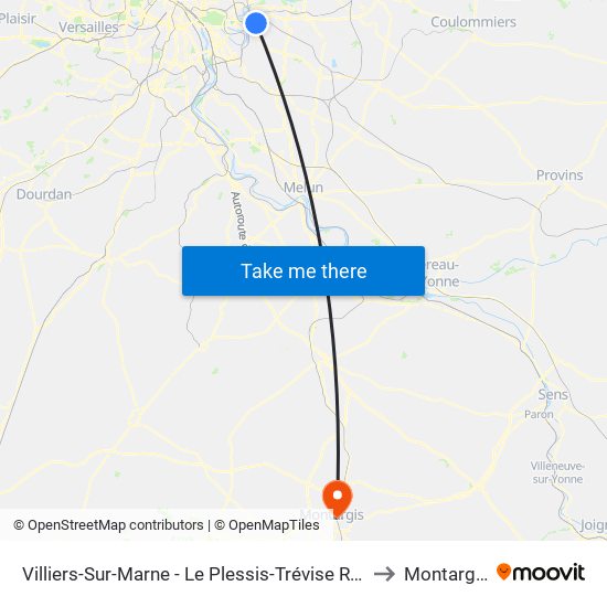 Villiers-Sur-Marne - Le Plessis-Trévise RER to Montargis map