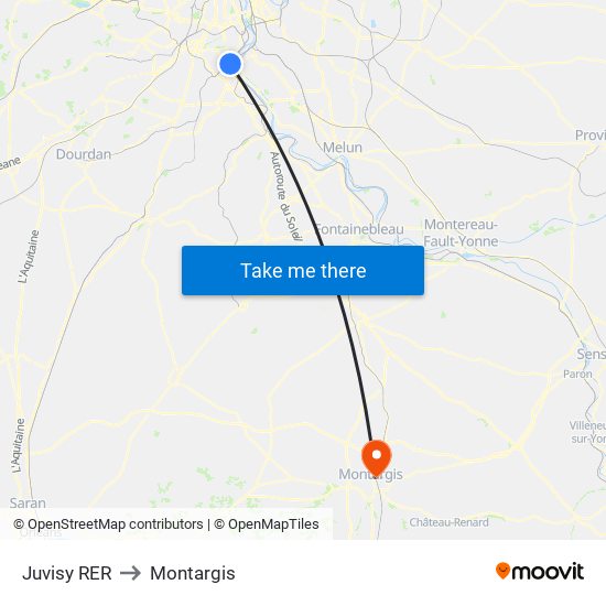 Juvisy RER to Montargis map